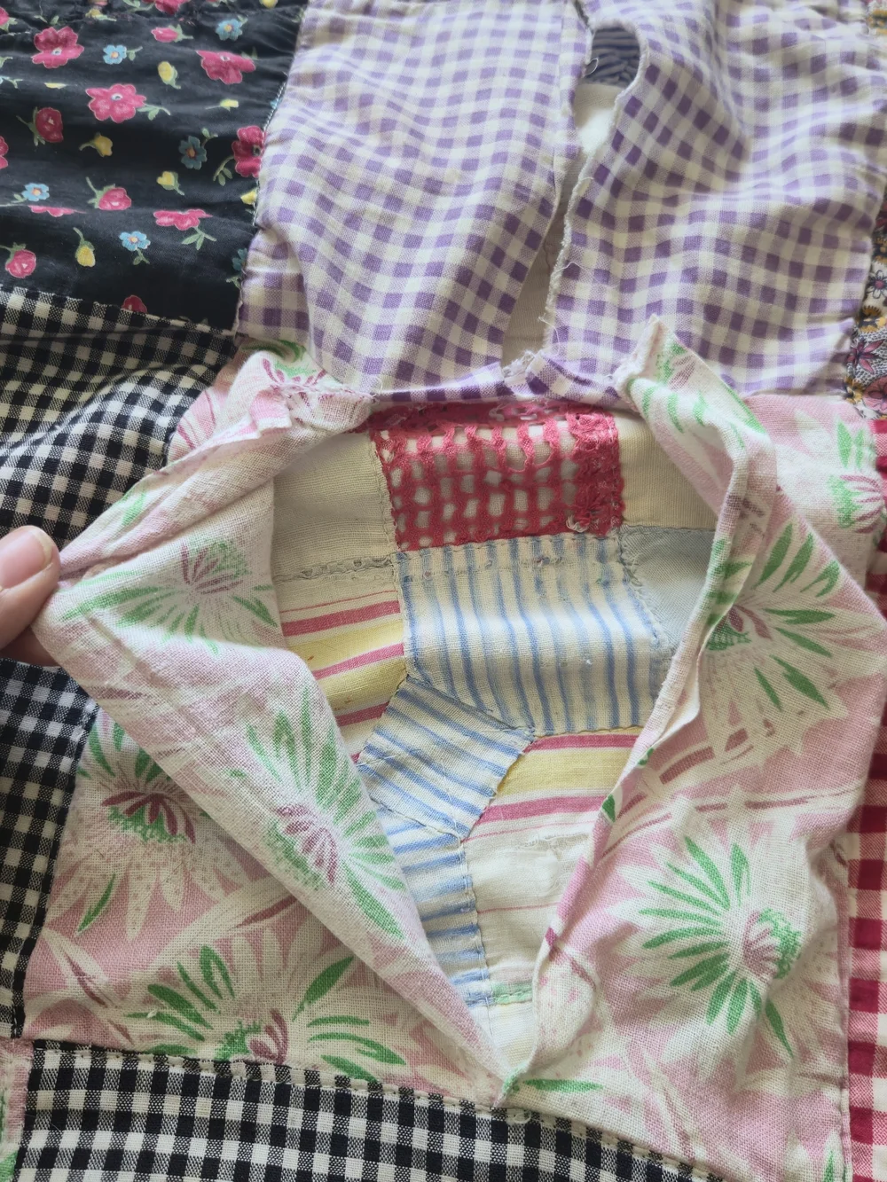 Vintage 30s 40s Quilt on Quilt Patched Over Cutter Craft 63x76 Heavy 6lb